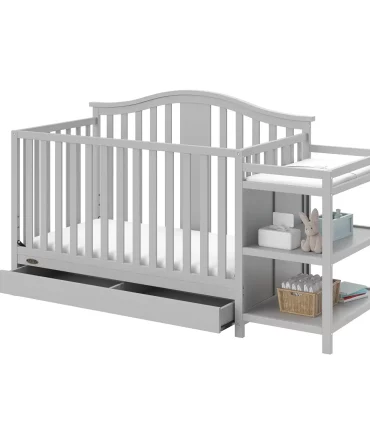 freestonecart 4-in-1 Convertible Crib and Changer with Drawer (Pebble Gray) – Crib and Changing Table Combo with Drawer
